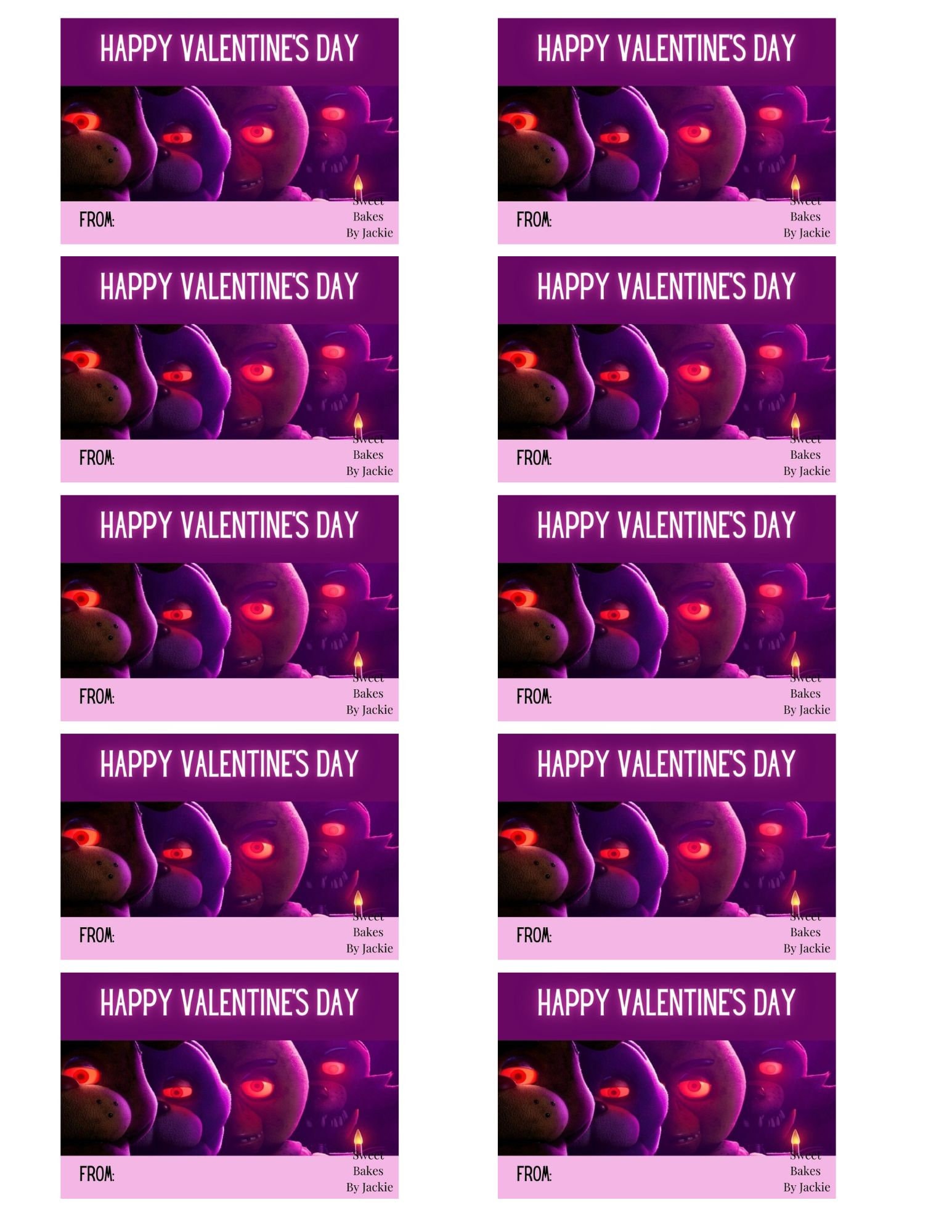FNAF Valentine Printable FNAF Valentine Five Nights At Freddy s Valentine Valentine Tag 2x2