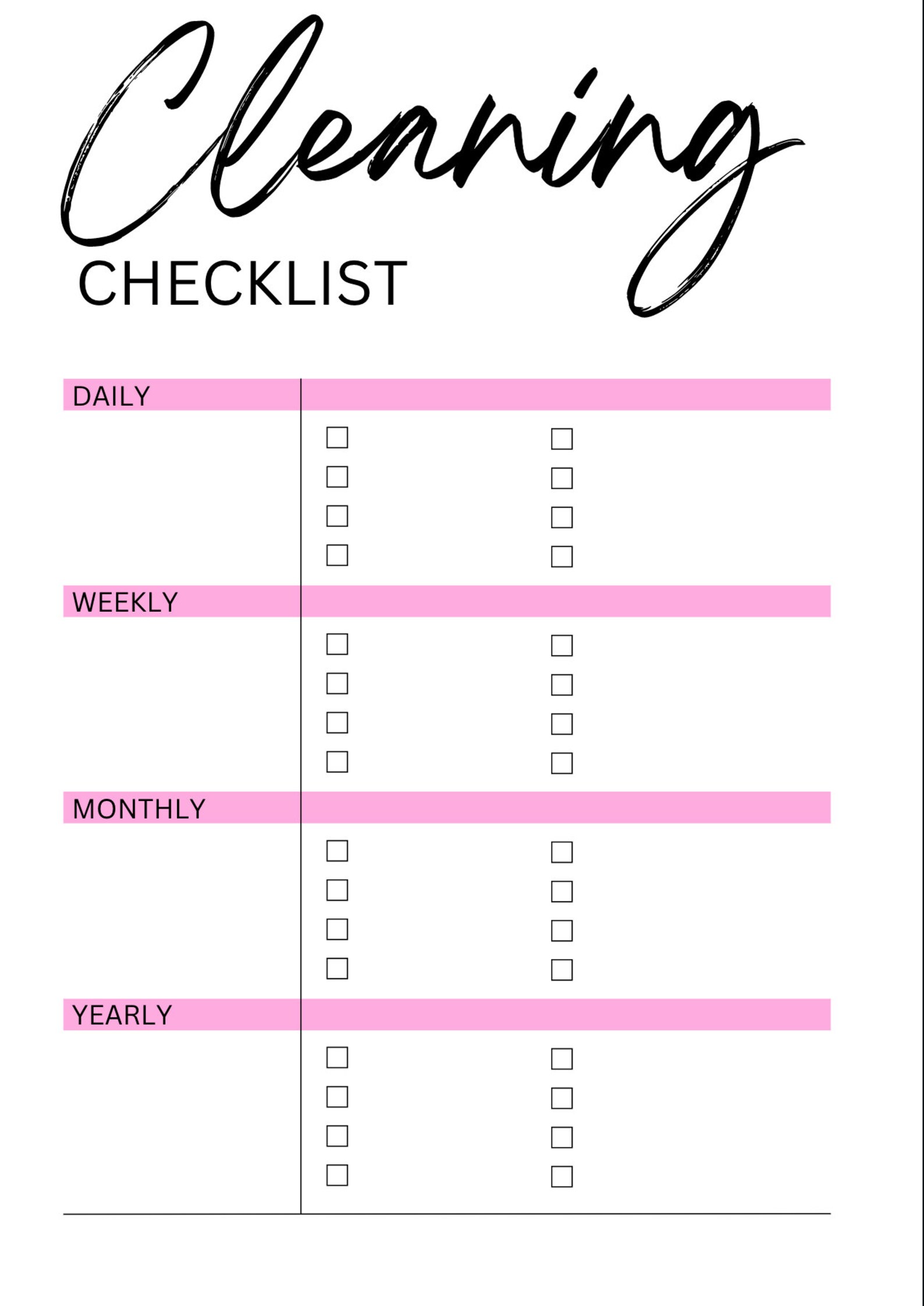 Cleaning Checklist, Daily Cleaning List, Weekly Cleaning Chart, Digital