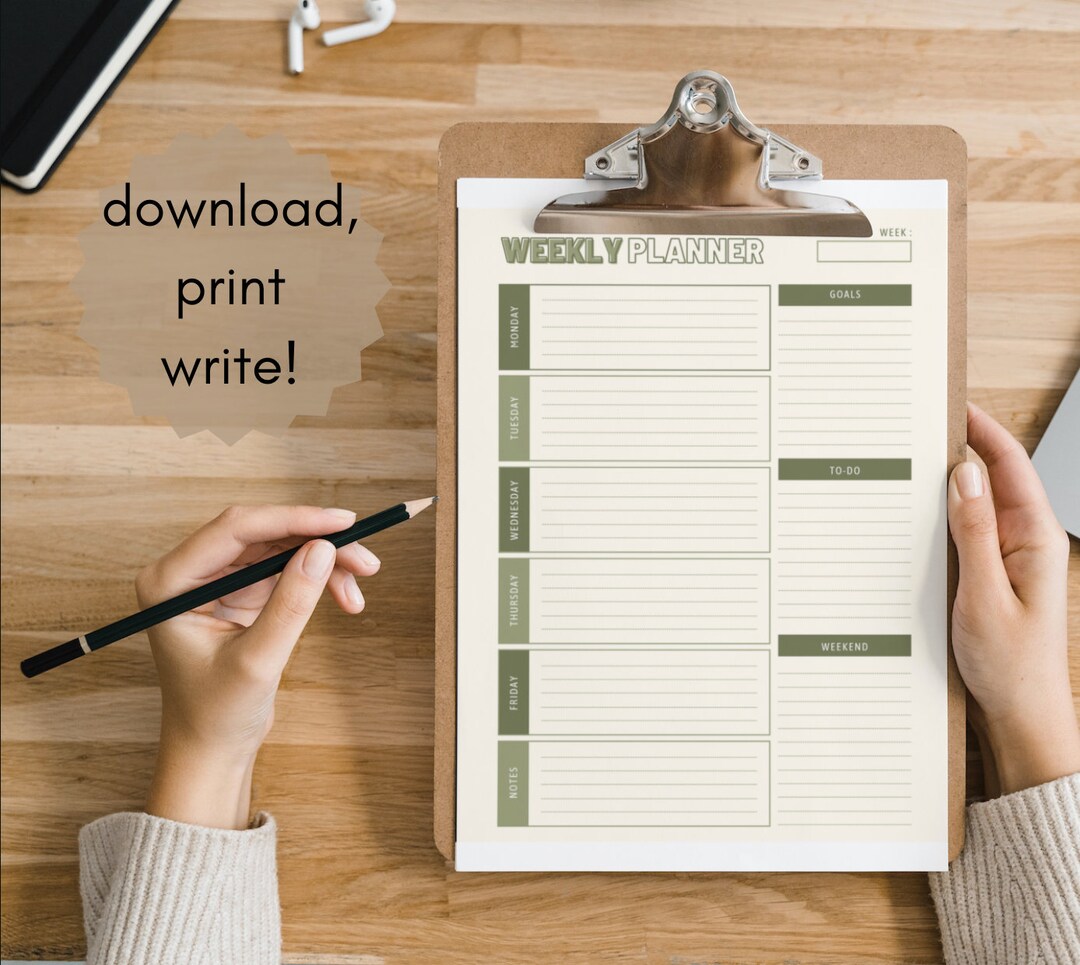 Printable Weekly Planner, Hourly Layout, Weekly Schedule, Weekly