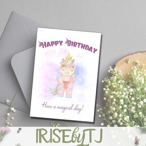 Carte de joyeux anniversaire Licorne imprimable pour les enfants, carte de voeux Licorne 5x7in, carte d'anniversaire pour fille, carte imprimable, pour nièce, téléchargement numérique image 5