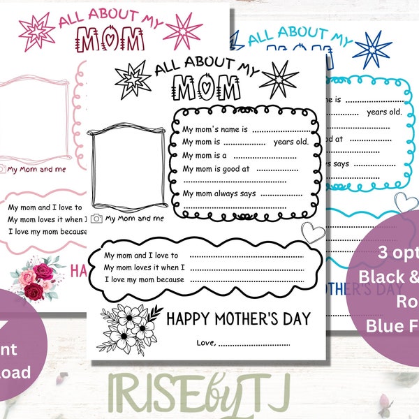 All About Mom printable,Mothers Day Questionnaire,Mothers Day Gift,All About Mom Survey,Gift for mom,Mothers Day Letter, Preschool Mom gift