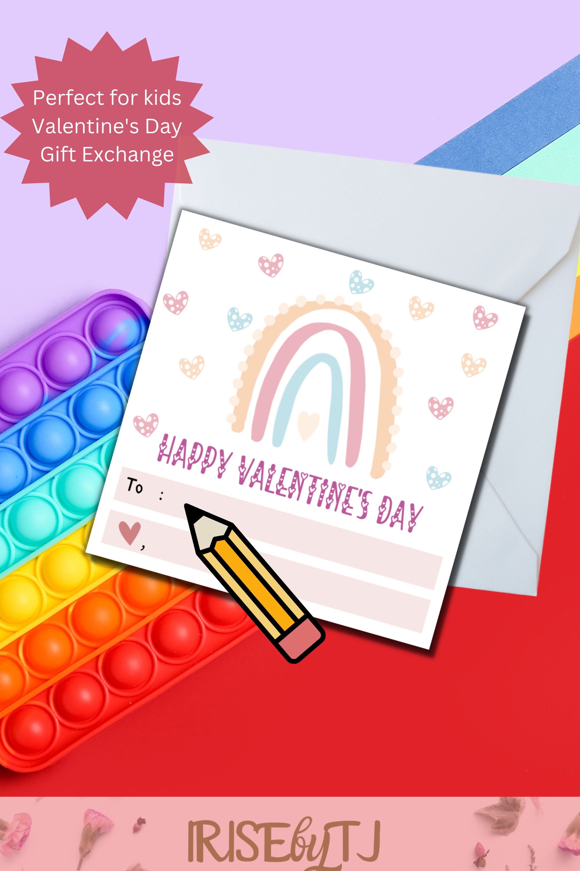 Printable Pastel Rainbow Valentines Day Card instant Download classroom Valentines boho