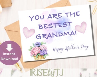 Pour grand-mère, carte de fête des mères heureuse, carte imprimable pour grand-mère, téléchargement instantané, floral, carte de fête des mères imprimable, pour nana
