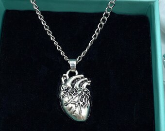 ANATOMICAL HEART NECKLACE - Antique Silver- Gift for health worker, doctor, nurse in gift box- Free Delivery