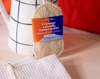 Le duo Cuisine zéro déchet | Eponge en loofah compostable & 2 essuie-tout en coton bio, lavables et réutilisables !