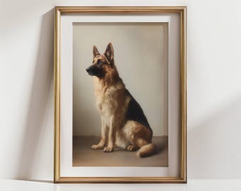 ヴィンテージのジャーマンシェパードの油絵：農家の犬アート（デジタル