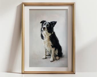 Stampa artistica da parete con dipinto a olio di cane Border Collie, di ispirazione vintage (download digitale)