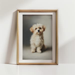 Maltese Dog Oil Painting Wall Art Print, Textured, Vintage-Inspired (Digital Download)