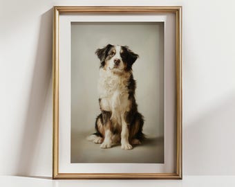 Impresión artística al óleo de perro de montaña bernés, texturizada, de inspiración vintage (descarga digital)