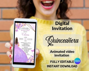15th Birthday Video Invitation, Quince Invite, Quinceañera Princess, Paperless Quinceanera Invitation Sweet 15 Invitation, Editable Template