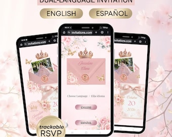 Quinceanera invitation pink and gold Coquette Bow, Royal pink Quinceañera, Sweet 16 Website Invitation, Trackable RSVP, Music & Countdown