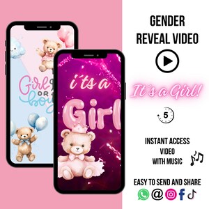 Gender Reveal its a GIRL, gender reveal idea, Pregnancy Video card announcement, He Or She, baby announcement, Email Text announcement