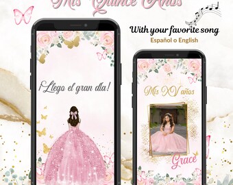 Pink Blush butterflies floral quinceanera invitation, Pink floral quinceanera invitation video, My quinceanera