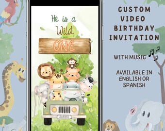 Safari Birthday Invitation, Wild One 1st Birthday Invite, Jungle Animals invitations, 1st birthday mobile invite, Safari digital invitation