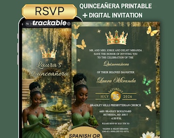 Princess and Frog Invitation, Tiana quinceanera RSVP Website, Digital print Tiana, Sweet 16 invitation, Birthday Invite Quinceañera RSVP
