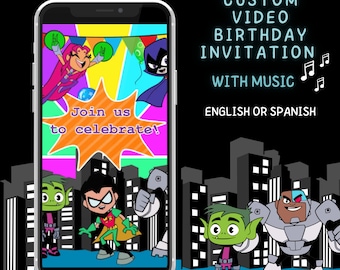 Teen Titans Birthday Invitation, Custom Kids Birthday Invitation, Boys & Girls Evite, Digital Kids Party Invite, Digital Bday Card Invite