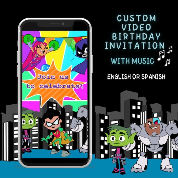 Teen Titans Birthday Invitation, Custom Kids Birthday Invitation, Boys & Girls Evite, Digital Kids Party Invite, Digital Bday Card Invite