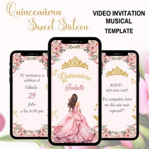 Blush pink Quinceañera Video Invite template Canva, Quince Invitation, Personalized Video Evite, Animated Invitation, Sweet 15th Birthday