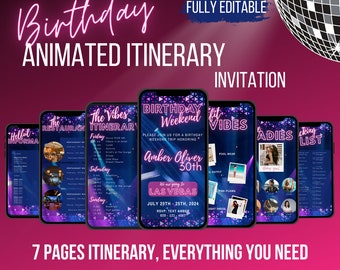 Digital Birthday Weekend Invitation, Animated Travel Itinerary, holiday invitation, Las Vegas Vacation Trip Avoid, Editable Planner Template