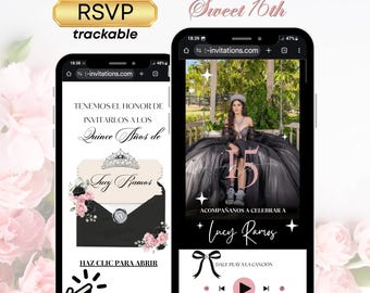 Quinceanera Coquette Bow Invitation & RSVP Tracking, Bow Quinceañera Digital Sweet 16, Quinceañera Video Invitation, Digital RSVP, RSVP Form