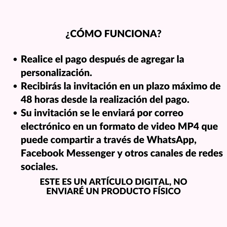 May include: Text explaining how a digital product works. It says, "&iquest;C&Oacute;MO FUNCIONA?" and lists steps for purchasing and receiving the product. The text also says, "ESTE ES UN ART&Iacute;CULO DIGITAL, NO ENVIAR&Eacute; UN PRODUCTO F&Iacute;SICO."