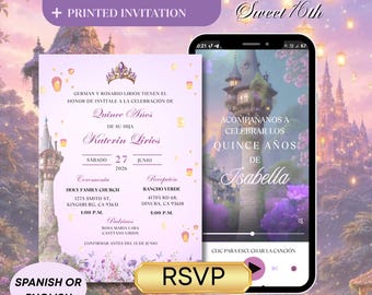 Lilac Quinceanera Invitation & Rsvp Tracking, Rapunzel Tangled Quinceañera Video Invitation, Sweet 16 Invite, Rsvp Form, 15Th Birthday,