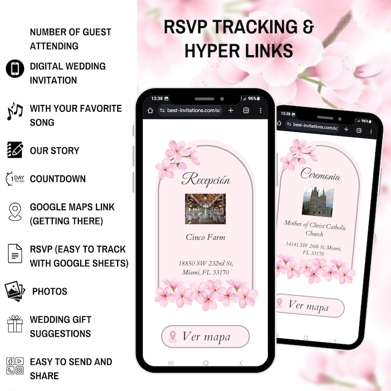 Invite Tracking System Cherry Blossom Quinceanera Invitation & Rsvp Tracking, Quinceañera Mini ...