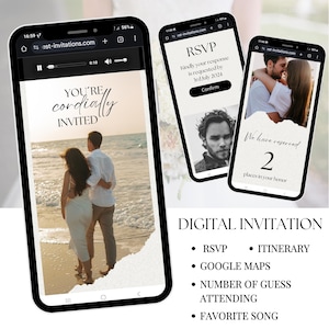RSVP traçable, invitation numérique élégante, page RSVP en ligne, détails du programme de mariage, site Web de mariage élégant, formulaire d'inscription en ligne