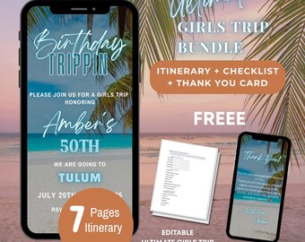 Girls Trip Itinerary Bundle, Digital Travel template, travel itinerary, Birthday Weekend Invitation, Weekend Itinerary, Family trip schedule
