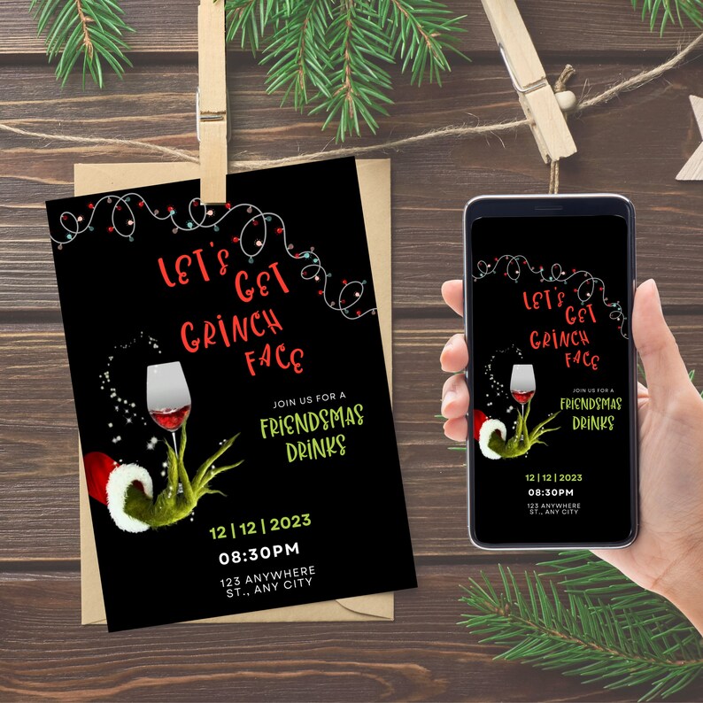 Editable Grinch Party Invitation, Grinchmas Drinks Invitation, Grinch ...