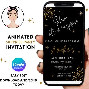 Surprise Birthday Invitation, Electronic Invitation Template, Digital birthday invitation, Surprise Birthday E-Invite, Shh it is a surprise