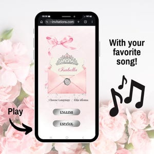 Digital inbjudan och OSA-spårning till rosa Quinceanera-festen, digital inbjudan till Törnrosa, videoinbjudan till Quinceañera bild 8
