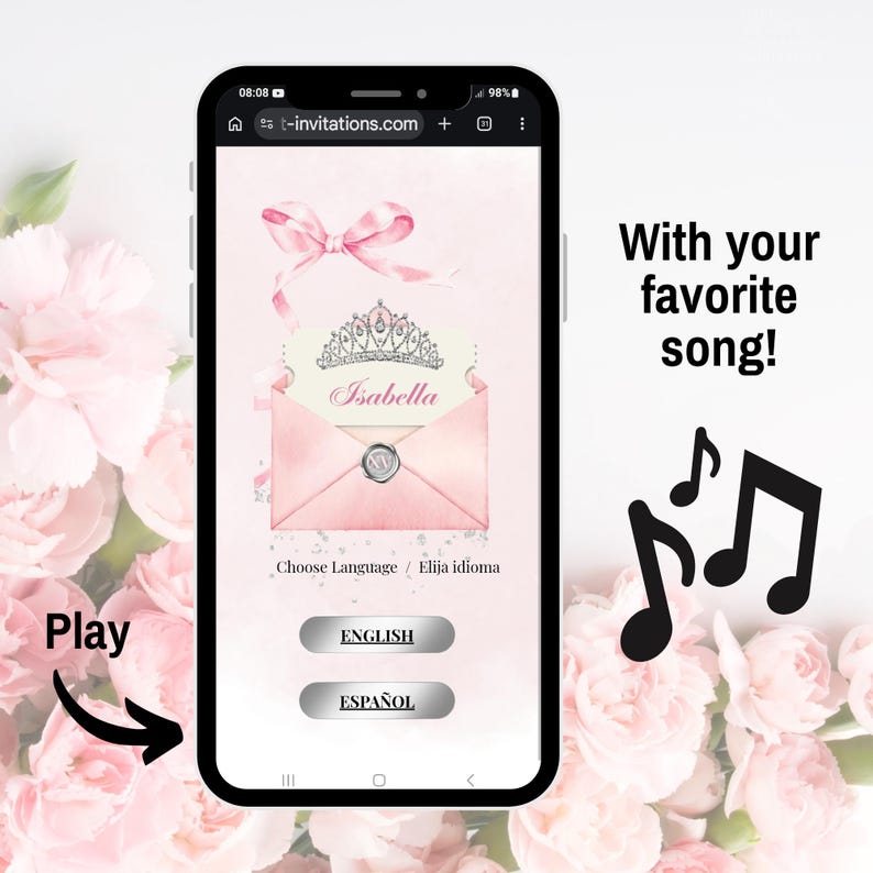 Digital inbjudan och OSA-spårning till rosa Quinceanera-festen, digital inbjudan till Törnrosa, videoinbjudan till Quinceañera bild 8