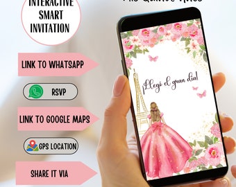 Quinceanera invitation, Save the date personalized floral quinceanera, Interactive invite, Video invitation, Quinceañera invite, XV years