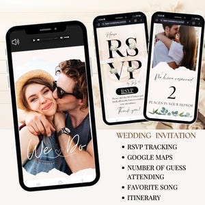 Invitation de mariage numérique et suivi RSVP, page RSVP en ligne, RSVP numérique, formulaire RSVP, site Web de mariage, RSVP et calendrier en ligne