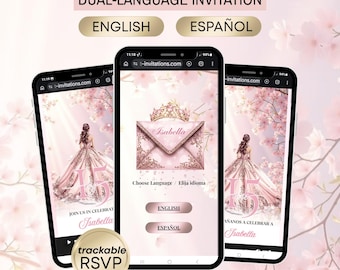 Cherry Blossom rose gold Quinceanera Digital Invitation & Rsvp Tracking, Rose Gold Invite Sweet 16, quinceañera invitacion color rosado
