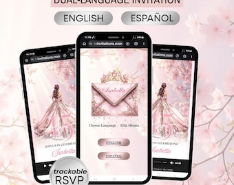 Cherry Blossom Quinceanera Digital Invitation & Rsvp Tracking, Digital RSVP, Invite Sweet 16, Pink quinceañera,
