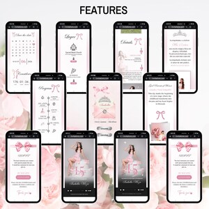 Digital inbjudan och OSA-spårning till rosa Quinceanera-festen, digital inbjudan till Törnrosa, videoinbjudan till Quinceañera bild 3