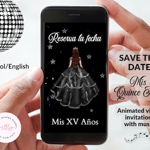 Editable Silver Glitter 15Th Birthday Party Invite, Quinceanera Save the Date invitation, Mis Quince, Video Quinceañera invite, Mis XV años