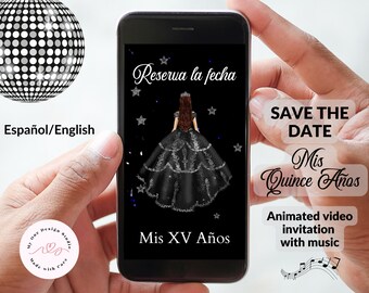 Editable Silver Glitter 15Th Birthday Party Invite, Quinceanera Save the Date invitation, Mis Quince, Video Quinceañera invite, Mis XV años