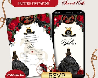Red Charro Quinceanera Invitation & RSVP Tracking, Printed Quinceañera Video Invite, Digital Red Quinceanera Spanish Invitation