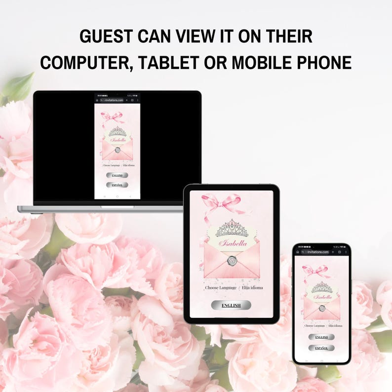 Digital inbjudan och OSA-spårning till rosa Quinceanera-festen, digital inbjudan till Törnrosa, videoinbjudan till Quinceañera bild 9