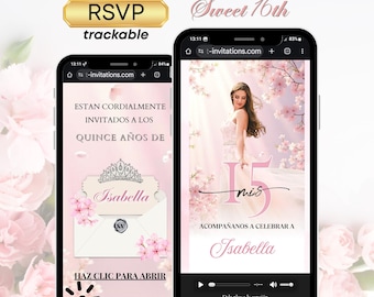 Cherry Blossom Quinceanera Invitation & Rsvp Tracking, Quinceañera mini website Invitation, Digital RSVP, Rsvp Form, Pink 15Th Birthday,