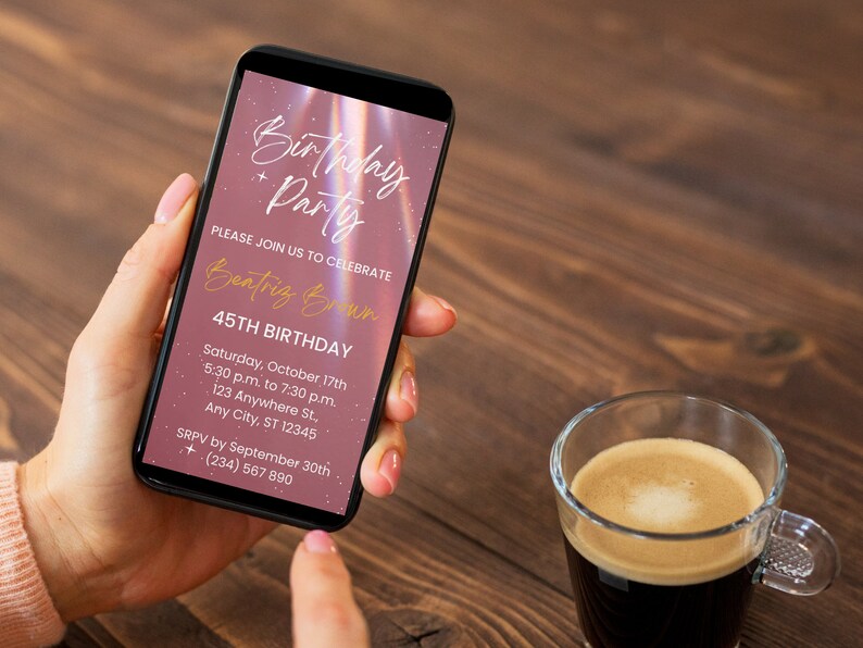 Rose gold Party Einladung, rose gold Geburtstag Einladung, digitale Einladung für Frauen, rose gold Einladung Geburtstagsessen, elektronische Einladung Bild 5