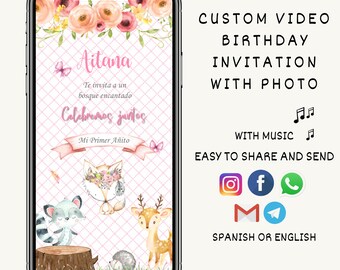 1st Birthday Invite, Woodland Evite Birthday, First Birthday Invite Digital, Digital Invitation 1st Birthday, Birthday Party Invitation
