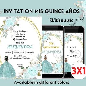 Quinceanera Spanish invitation,Quinceanera invitation with floral butterfly theme,Video quinceañera invitation in Spanish o English,XV años