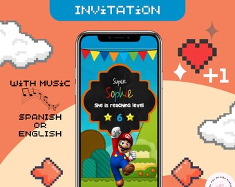 Video game Birthday Invitation, Kids Birthday Invitation, Digital invitation Mario, Birthday Party Invitations, Electronic Birthday Invite