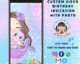 Little Mermaid Birthday Invitation, Video Birthday Invitation, Princess Birthday Party Invites, Digital Birthday Invitation
