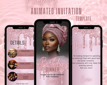 Rose gold Digital Birthday Dinner invitation, Birthday Dinner, Digital Birthday Party Invite, Editable Template, Text, Birthday Party