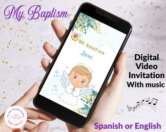 Baptism Electronic Invitation, Baptism Invitation Boy, Baptism Invitation, Baptism Invitation Girl, Greenery Christening Evite, Video invite